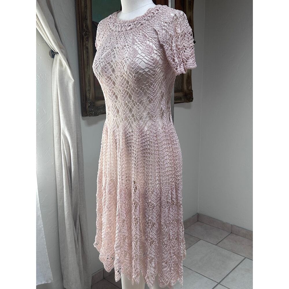 Vtg Sheer Crochet Lace Romantic Fairy Festival Layer Jagged Hem Dress Cream S - Picture 10 of 15